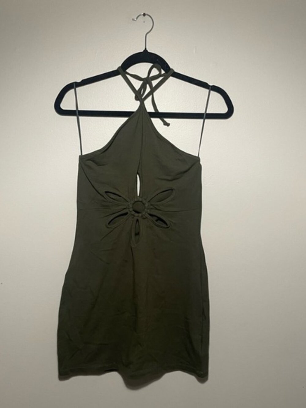 Halter Mini Dress Flower Ring Cutout